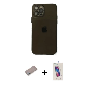 ieg™ iPhone 12 Pro Max Kılıf Ahenk Doku - Siyah Joko 5D Cam + Shine Kamera Lens Koruma Cam - SABE
