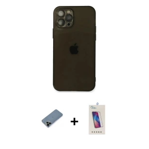 ieg™ iPhone 12 Pro Max Kılıf Ahenk Doku - Siyah Joko 5D Cam + Shine Kamera Lens Koruma Cam - SH