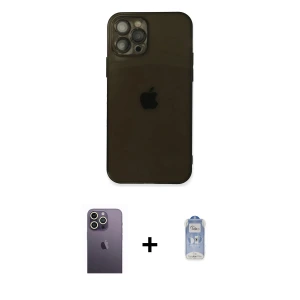 ieg™ iPhone 12 Pro Max Kılıf Ahenk Doku - Siyah Joko Magic 5D Cam + Neon Fosforlu Kamera Lens - BZ