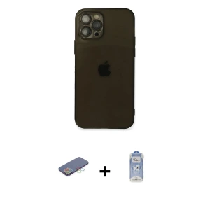 ieg™ iPhone 12 Pro Max Kılıf Ahenk Doku - Siyah Joko Magic 5D Cam + Renkli Kamera Lens Koruma Cam - MI