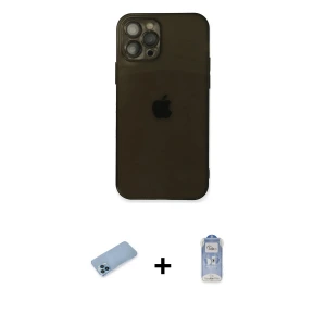 ieg™ iPhone 12 Pro Max Kılıf Ahenk Doku - Siyah Joko Magic 5D Cam + Shine Kamera Lens Koruma Cam - MI