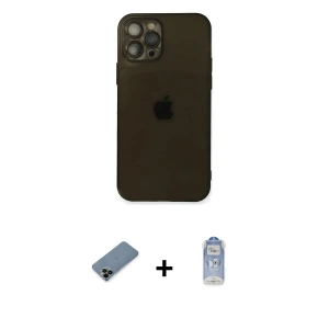 ieg™ iPhone 12 Pro Max Kılıf Ahenk Doku - Siyah Joko Magic 5D Cam + Shine Kamera Lens Koruma Cam - SH