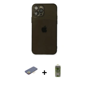 ieg™ iPhone 12 Pro Max Kılıf Ahenk Doku - Siyah Joko Magic 5D Hayalet Cam + Renkli Kamera Lens Koruma Cam - SI