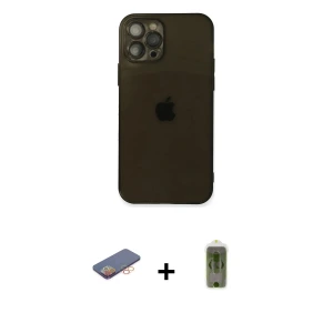 ieg™ iPhone 12 Pro Max Kılıf Ahenk Doku - Siyah Joko Magic 5D Hayalet Cam + Renkli Kamera Lens Koruma Cam - TU