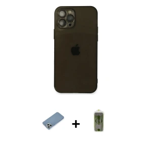 ieg™ iPhone 12 Pro Max Kılıf Ahenk Doku - Siyah Joko Magic 5D Hayalet Cam + Shine Kamera Lens Koruma Cam - GS
