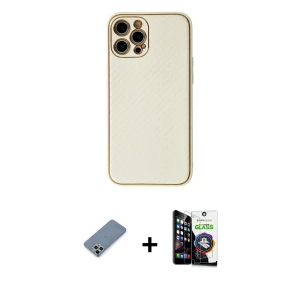 ieg™ iPhone 12 Pro Max Kılıf Ahenk Işık - Şeffaf Temperli Cam Ekran Koruyucu + Metal Kamera Lens Koruma Cam - GS