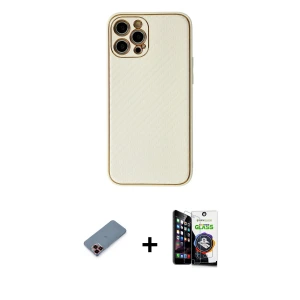 ieg™ iPhone 12 Pro Max Kılıf Ahenk Işık - Şeffaf Temperli Cam Ekran Koruyucu + Metal Kamera Lens Koruma Cam - KI