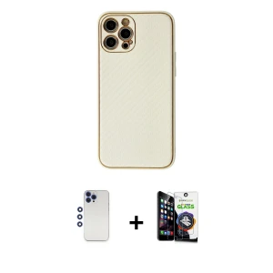 ieg™ iPhone 12 Pro Max Kılıf Ahenk Işık - Şeffaf Temperli Cam Ekran Koruyucu + Shine Kamera Lens - LT