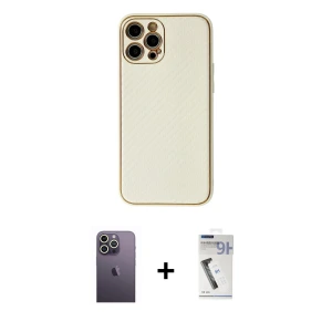 ieg™ iPhone 12 Pro Max Kılıf Ahenk Işık - Şeffaf Uv Polymer Nano Ekran Koruyucu + Neon Fosforlu Kamera Lens - BZ