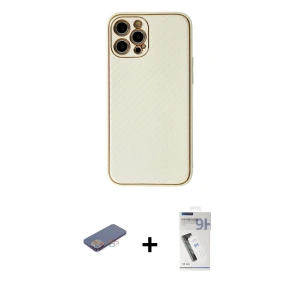 ieg™ iPhone 12 Pro Max Kılıf Ahenk Işık - Şeffaf Uv Polymer Nano Ekran Koruyucu + Renkli Kamera Lens Koruma Cam - PE
