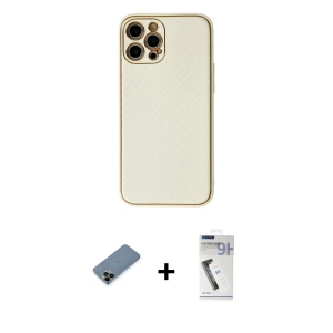 ieg™ iPhone 12 Pro Max Kılıf Ahenk Işık - Şeffaf Uv Polymer Nano Ekran Koruyucu + Shine Kamera Lens Koruma Cam - SH