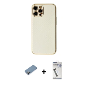 ieg™ iPhone 12 Pro Max Kılıf Ahenk Işık - Şeffaf Uv Polymer Nano Ekran Koruyucu + Shine Kamera Lens Koruma Cam - GS