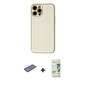 ieg™ iPhone 12 Pro Max Kılıf Ahenk Işık - Siyah 20D Premium Cam Ekran Koruyucu + Renkli Kamera Lens Koruma Cam - YL