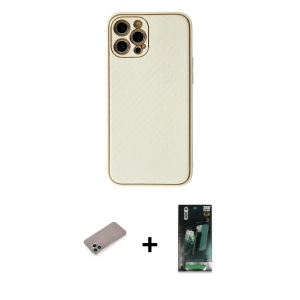 ieg™ iPhone 12 Pro Max Kılıf Ahenk Işık - Siyah 360 Mat Full Body Arka Koruyucu + Shine Kamera Lens Koruma Cam - SABE