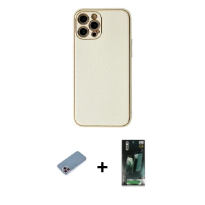 ieg™ iPhone 12 Pro Max Kılıf Ahenk Işık - Siyah 360 Mat Full Body Arka Koruyucu + Shine Kamera Lens Koruma Cam - PE