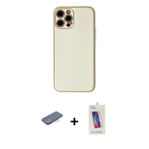 ieg™ iPhone 12 Pro Max Kılıf Ahenk Işık - Siyah Joko 5D Cam + Renkli Kamera Lens Koruma Cam - MI