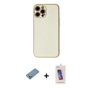 ieg™ iPhone 12 Pro Max Kılıf Ahenk Işık - Siyah Joko 5D Cam + Shine Kamera Lens Koruma Cam - GI