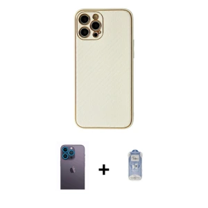 ieg™ iPhone 12 Pro Max Kılıf Ahenk Işık - Siyah Joko Magic 5D Cam + Neon Fosforlu Kamera Lens - MI