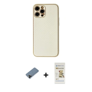 ieg™ iPhone 12 Pro Max Kılıf Ahenk Işık - Siyah Mat Seramik Nano Ekran Koruyucu + Shine Kamera Lens Koruma Cam - SH