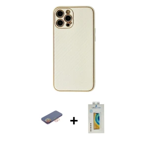 ieg™ iPhone 12 Pro Max Kılıf Ahenk Işık - Siyah Polymer Nano Ekran Koruyucu + Renkli Kamera Lens Koruma Cam - TU