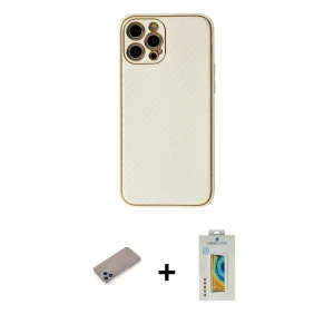 ieg™ iPhone 12 Pro Max Kılıf Ahenk Işık - Siyah Polymer Nano Ekran Koruyucu + Shine Kamera Lens Koruma Cam - SABE