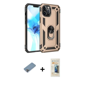 ieg™ iPhone 12 Pro Max Kılıf Ahenk Klasik Koleksiyonu - Siyah 6D Mat Seramik Hayalet Nano Ekran Koruyucu + Shine Kamera Lens Koruma Cam - GI