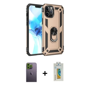 ieg™ iPhone 12 Pro Max Kılıf Ahenk Klasik Koleksiyonu - Siyah Polymer Nano Ekran Koruyucu + Neon Fosforlu Kamera Lens - YL