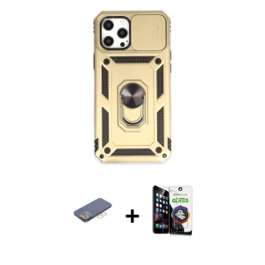 ieg™ iPhone 12 Pro Max Kılıf Ahenk Klasik - Şeffaf Temperli Cam Ekran Koruyucu + Renkli Kamera Lens Koruma Cam - MI