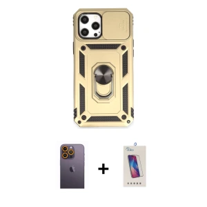 ieg™ iPhone 12 Pro Max Kılıf Ahenk Klasik - Siyah Joko 5D Cam + Neon Fosforlu Kamera Lens - SI