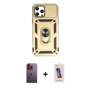 ieg™ iPhone 12 Pro Max Kılıf Ahenk Klasik - Siyah Joko 5D Cam + Neon Fosforlu Kamera Lens - TU