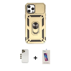 ieg™ iPhone 12 Pro Max Kılıf Ahenk Klasik - Siyah Joko 5D Cam + Shine Kamera Lens - GD