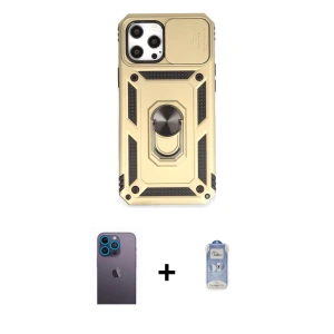 ieg™ iPhone 12 Pro Max Kılıf Ahenk Klasik - Siyah Joko Magic 5D Cam + Neon Fosforlu Kamera Lens - MI