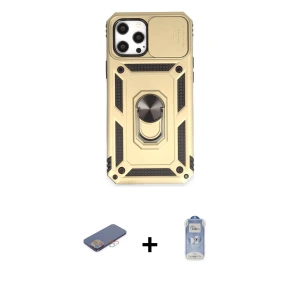 ieg™ iPhone 12 Pro Max Kılıf Ahenk Klasik - Siyah Joko Magic 5D Cam + Renkli Kamera Lens Koruma Cam - PE