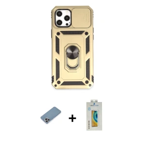 ieg™ iPhone 12 Pro Max Kılıf Ahenk Klasik - Siyah Polymer Nano Ekran Koruyucu + Shine Kamera Lens Koruma Cam - GI