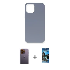 ieg™ iPhone 12 Pro Max Kılıf Ahenk Serisi - Siyah 34D Izgaralı Cam + Neon Fosforlu Kamera Lens - SI