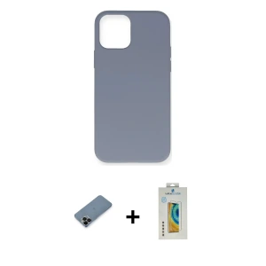 ieg™ iPhone 12 Pro Max Kılıf Ahenk Serisi - Siyah Polymer Nano Ekran Koruyucu + Shine Kamera Lens Koruma Cam - SH