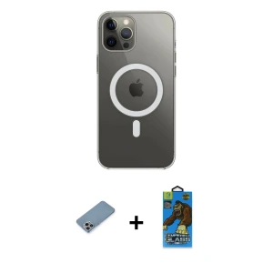 ieg™ iPhone 12 Pro Max Kılıf Ahenk Yansıma Prime - Siyah 18D Cam Ekran Koruyucu + Shine Kamera Lens Koruma Cam - GI