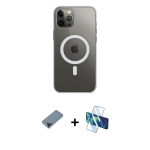 ieg™ iPhone 12 Pro Max Kılıf Ahenk Yansıma Prime - Siyah 3D Antistatik Seramik Nano Ekran Koruyucu + Metal Kamera Lens Koruma Cam - SH