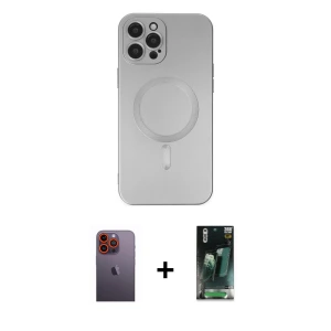 ieg™ iPhone 12 Pro Max Kılıf Akış Minimal Özel Seri - Şeffaf 360 Full Body Arka Koruyucu + Neon Fosforlu Kamera Lens - TU