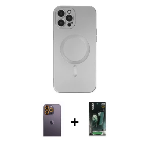 ieg™ iPhone 12 Pro Max Kılıf Akış Minimal Özel Seri - Şeffaf 360 Full Body Arka Koruyucu + Neon Fosforlu Kamera Lens - SI