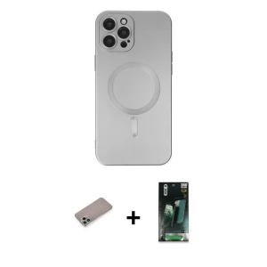 ieg™ iPhone 12 Pro Max Kılıf Akış Minimal Özel Seri - Şeffaf 360 Full Body Arka Koruyucu + Shine Kamera Lens Koruma Cam - SABE