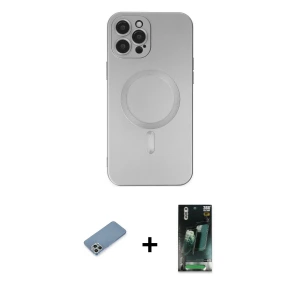 ieg™ iPhone 12 Pro Max Kılıf Akış Minimal Özel Seri - Şeffaf 360 Full Body Arka Koruyucu + Shine Kamera Lens Koruma Cam - GS