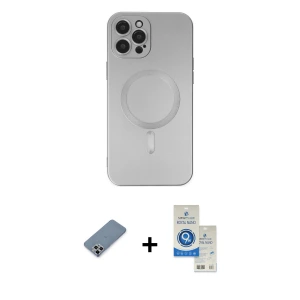 ieg™ iPhone 12 Pro Max Kılıf Akış Minimal Özel Seri - Şeffaf Royal Nano Ekran Koruyucu + Metal Kamera Lens Koruma Cam - GS