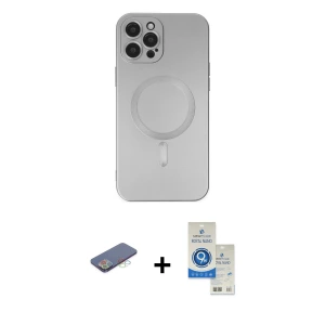 ieg™ iPhone 12 Pro Max Kılıf Akış Minimal Özel Seri - Şeffaf Royal Nano Ekran Koruyucu + Renkli Kamera Lens Koruma Cam - MI