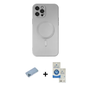 ieg™ iPhone 12 Pro Max Kılıf Akış Minimal Özel Seri - Şeffaf Royal Nano Ekran Koruyucu + Shine Kamera Lens Koruma Cam - MI