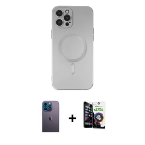 ieg™ iPhone 12 Pro Max Kılıf Akış Minimal Özel Seri - Şeffaf Temperli Cam Ekran Koruyucu + Neon Fosforlu Kamera Lens - MI