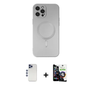 ieg™ iPhone 12 Pro Max Kılıf Akış Minimal Özel Seri - Şeffaf Temperli Cam Ekran Koruyucu + Shine Kamera Lens - LT