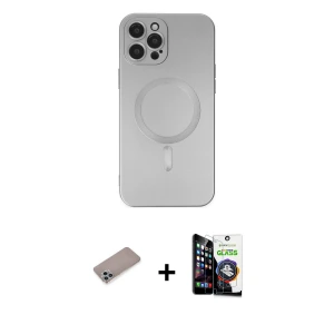 ieg™ iPhone 12 Pro Max Kılıf Akış Minimal Özel Seri - Şeffaf Temperli Cam Ekran Koruyucu + Shine Kamera Lens Koruma Cam - SABE