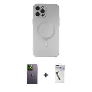 ieg™ iPhone 12 Pro Max Kılıf Akış Minimal Özel Seri - Şeffaf Uv Polymer Nano Ekran Koruyucu + Neon Fosforlu Kamera Lens - YL