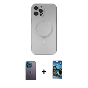 ieg™ iPhone 12 Pro Max Kılıf Akış Minimal Özel Seri - Siyah 34D Izgaralı Cam + Neon Fosforlu Kamera Lens - MI
